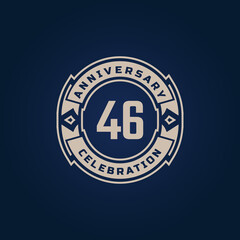 46 Year Anniversary Celebration with Golden Color for Celebration Event, Wedding, Greeting card, and Invitation Isolated on Blue Background