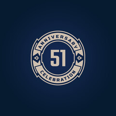 51 Year Anniversary Celebration with Golden Color for Celebration Event, Wedding, Greeting card, and Invitation Isolated on Blue Background
