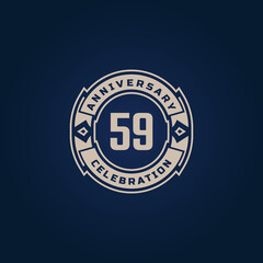 59 Year Anniversary Celebration with Golden Color for Celebration Event, Wedding, Greeting card, and Invitation Isolated on Blue Background