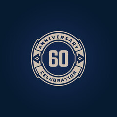 60 Year Anniversary Celebration with Golden Color for Celebration Event, Wedding, Greeting card, and Invitation Isolated on Blue Background