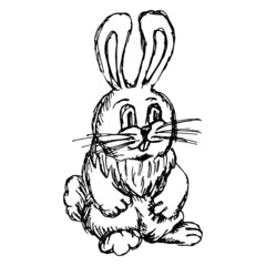 Black and white hand-drawn sketch of the easter bunny. Simple vector rough pencil drawing isolated on transparent background