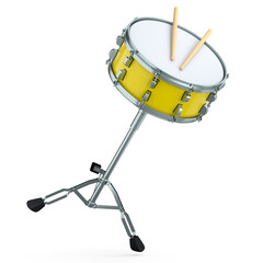 Obraz na płótnie Canvas Realistic drum and wooden drum sticks and stand on white background