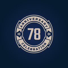 78 Year Anniversary Celebration with Golden Color for Celebration Event, Wedding, Greeting card, and Invitation Isolated on Blue Background