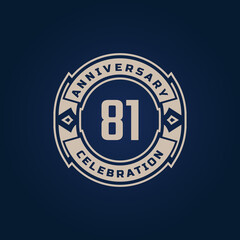 81 Year Anniversary Celebration with Golden Color for Celebration Event, Wedding, Greeting card, and Invitation Isolated on Blue Background