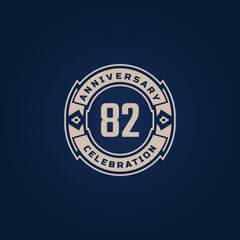 82 Year Anniversary Celebration with Golden Color for Celebration Event, Wedding, Greeting card, and Invitation Isolated on Blue Background