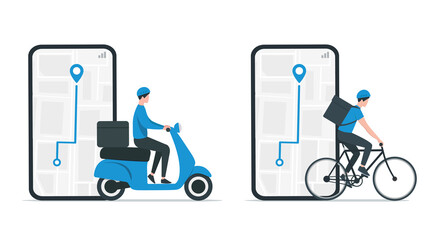 Home delivery. Online shopping. Courier service. Flat colored vector illustration. Isolated on white background.  © Kay