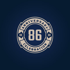 86 Year Anniversary Celebration with Golden Color for Celebration Event, Wedding, Greeting card, and Invitation Isolated on Blue Background