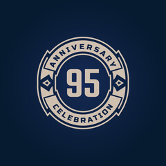 95 Year Anniversary Celebration with Golden Color for Celebration Event, Wedding, Greeting card, and Invitation Isolated on Blue Background