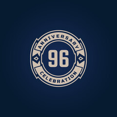 96 Year Anniversary Celebration with Golden Color for Celebration Event, Wedding, Greeting card, and Invitation Isolated on Blue Background
