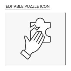  Game line icon. Repair broken puzzle. Hand fix breakdown. Puzzle concept. Isolated vector illustration. Editable stroke