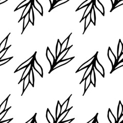 Abstract leaves pattern. Hand-drawn background in doodle style for wrapping paper and textiles.