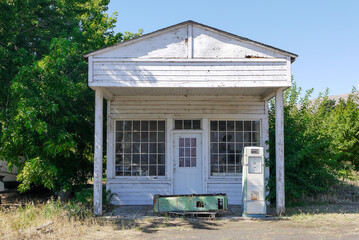 Old garage, gas station in Washington, USA