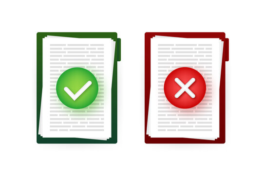 Yes No check mark sign on clipboard Lined paper notebook. Document icon. Vector stock illustration.
