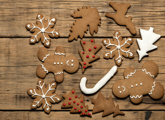 homemade gingerbread cookies, gingerbread tree and snowflake