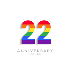 22 Year Anniversary Celebration with Rainbow Color for Celebration Event, Wedding, Greeting card, and Invitation Isolated on White Background