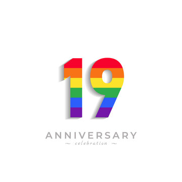 19 Year Anniversary Celebration with Rainbow Color for Celebration Event, Wedding, Greeting card, and Invitation Isolated on White Background