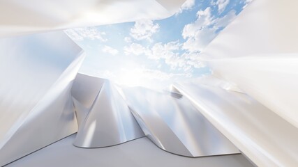 Abstract architecture background metallic curved walls 3d render