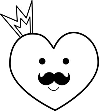 Vector image of a heart with a mustache and crown