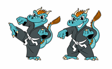 Cute dragon in kimono, vector illustration. Karate or kung fu team mascot. © ledokol.ua