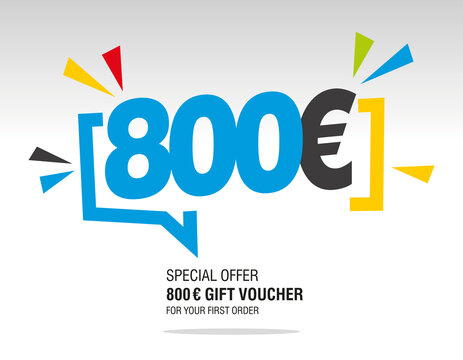 800 Euro internet website promotion sale offer big sale and super sale modern colorful coupon code 800 Euro discount gift voucher coupon