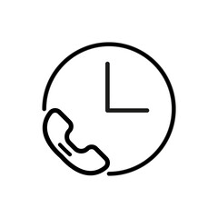 vector phone and call icon, customer support, call line support, phone auricular and clock delivery symbol, on black background 