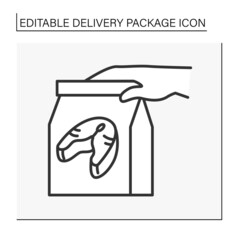  Courier shipping line icon. Express fresh food delivery. Salmon. Grocery store.Delivery concept. Isolated vector illustration. Editable stroke
