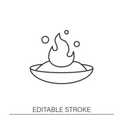  Diet line icon. Fat burner on plate. Burning calories. Energy value. Nutrition facts concept. Isolated vector illustration. Editable stroke