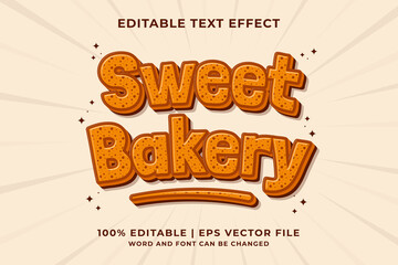 Editable text effect - Sweet Bakery 3d Traditional Cartoon template style premium vector