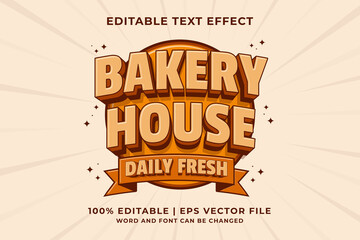 Editable text effect - Bakery House Logo 3d Traditional Cartoon template style premium vector