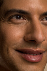 Close-up of man touching head and shouting