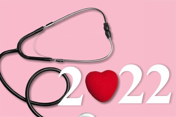 Medical and Health Insurance on Year 2022 Concept, Stethoscope With Text New Year 2022