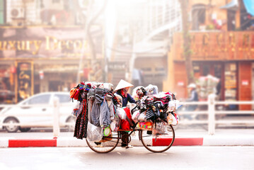Fully packed woman on street in Vietnam