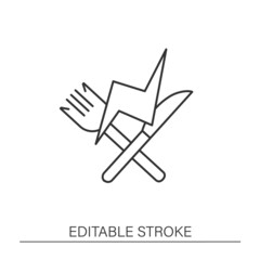 Diet line icon. Energy value. Crossed fork and knife.Burning calories. Nutrition facts concept. Isolated vector illustrations.Editable stroke