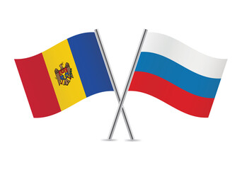 Moldova and Russia flags. Moldovan and Russian flags isolated on white background. Vector illustration.