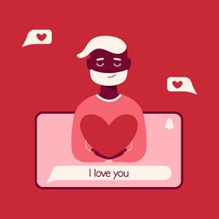 A man sends a love message to his beloved using his phone