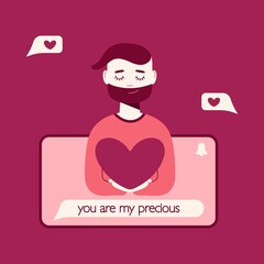 A man sends a love message to his beloved using his phone