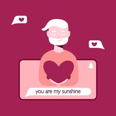 A man sends a love message to his beloved using his phone