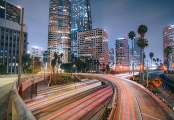 Fototapeta na wymiar Los Angeles downtown traffic at night.