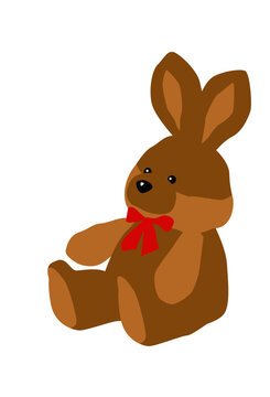 Sad hare from childhood. Forgotten soft toy. Vector image for prints, poster and illustrations.