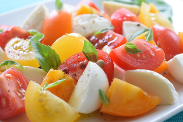 Colorful Cherry Tomato and Mozzarella Cheese Salad with Basil, Insalata Caprese	
