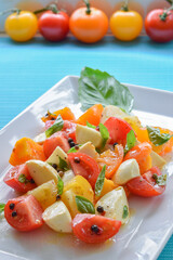 Colorful Cherry Tomato and Mozzarella Cheese Salad with Basil, Insalata Caprese	
