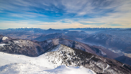 Landscape of winter snowy mountains. The Mala Fatra national park in Slovakia, Europe.