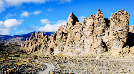 Panoramic landscape in Roques de Garcia, Tenerife, spectacular volcanic rock formations.