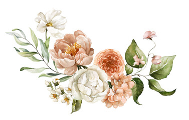 Watercolor floral bouquet - illustration with butterfly, blush pink blue yellow vivid flowers, green leaves, for wedding stationary, greetings, wallpapers, fashion, backgrounds, textures.