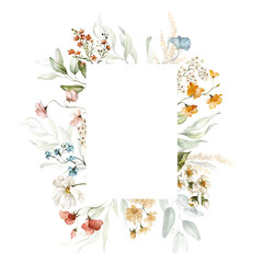 Watercolor square floral frame illustration - blush pink yellow green leaves branches wreath frame for wedding stationary, greetings, wallpapers, fashion, background. Eucalyptus, olive, green leaves.