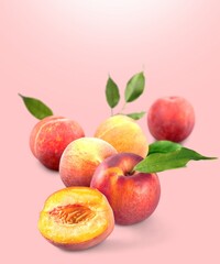 Fresh Peach fruit on a colour background