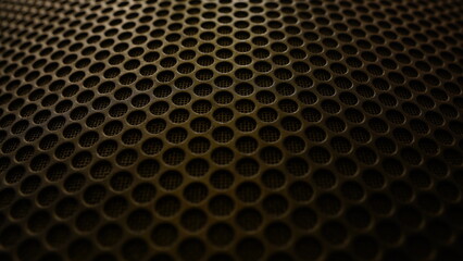 The speaker surface mesh is golden brown. Focus selected