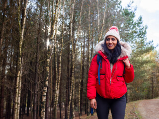 Woman hiking in forest