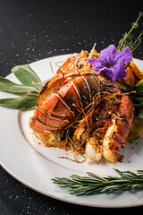 Lobster dish with vegetables seafood 