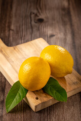 Fresh italian lemons on the table. Sicilian lemon.